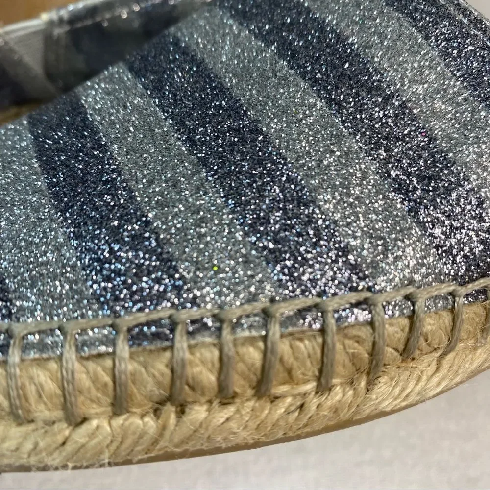 Enzo Angiolini Women’s Austyn Espadrilles Silver Striped Glitter Shimmer Size 10